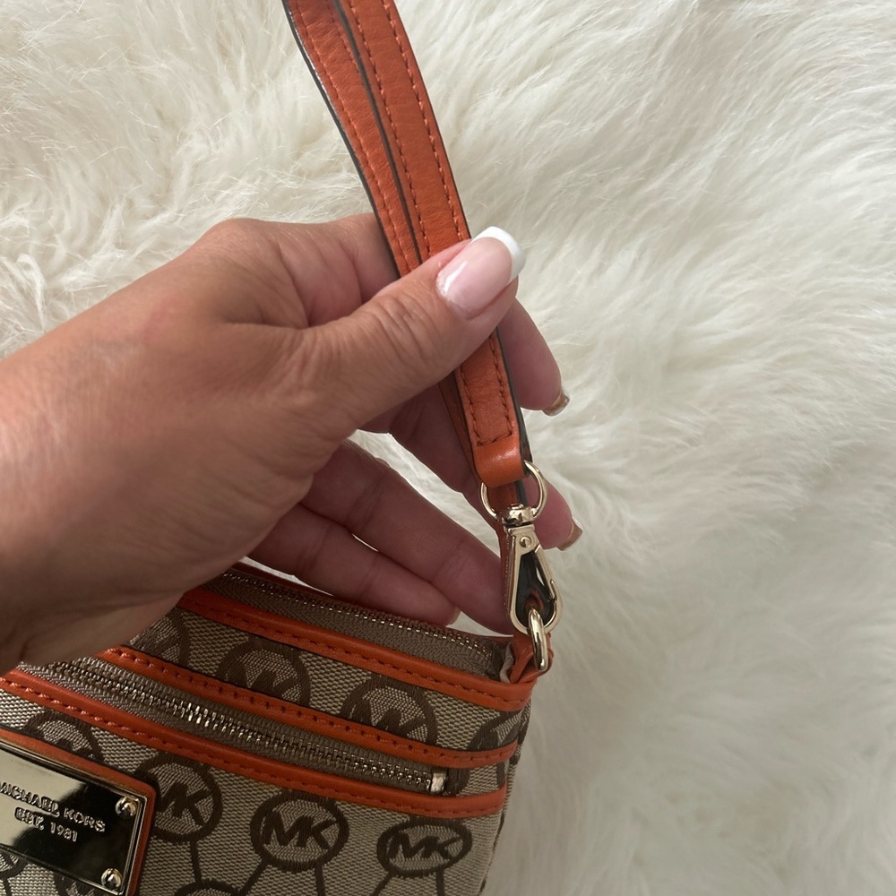 Michael Kors Tan and Orange Logo Wristlet - Picture 7 of 10